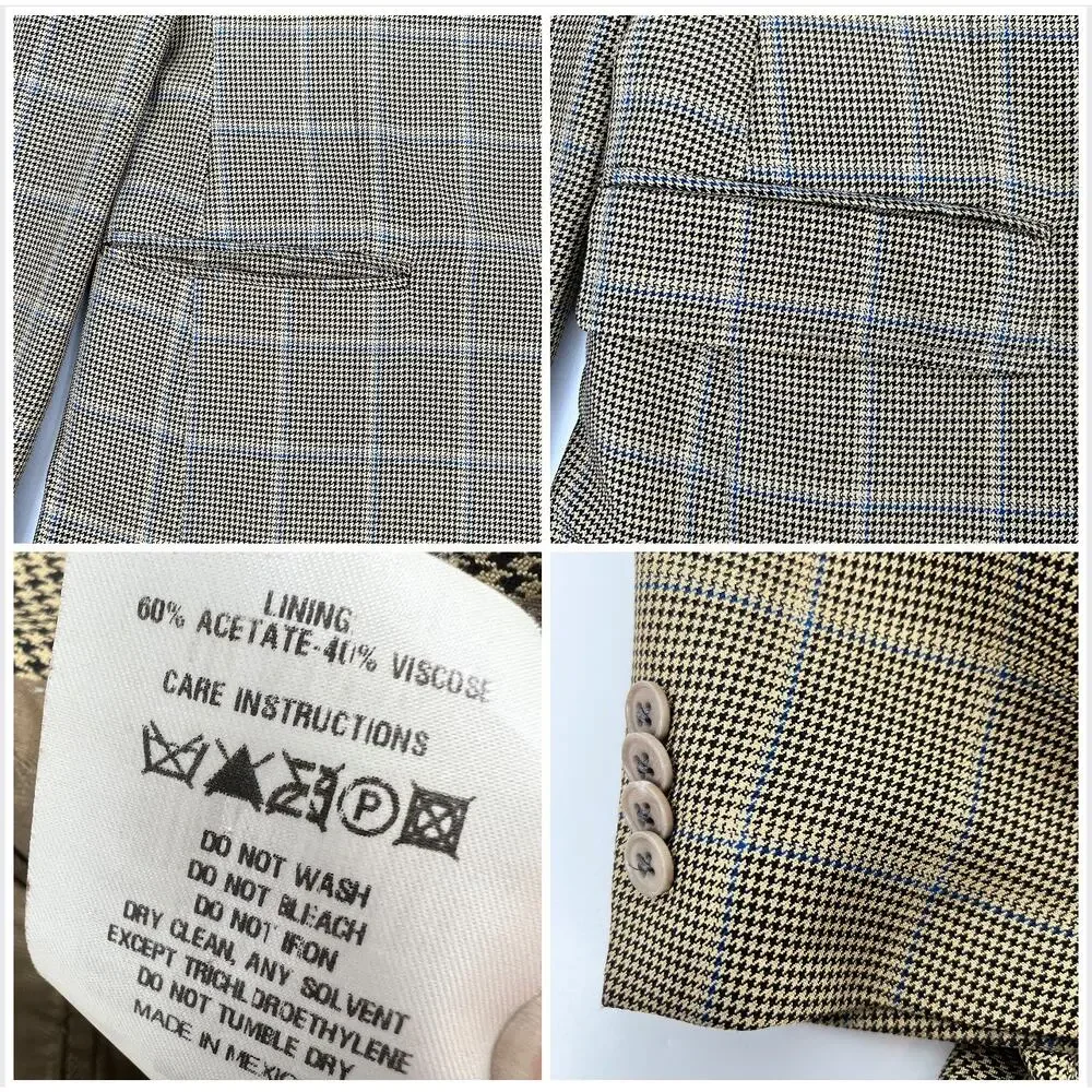 Di Milano Uomo Blazer Mens 44 L Brown Tan Glen Plaid Silk Wool Blend Two Button
